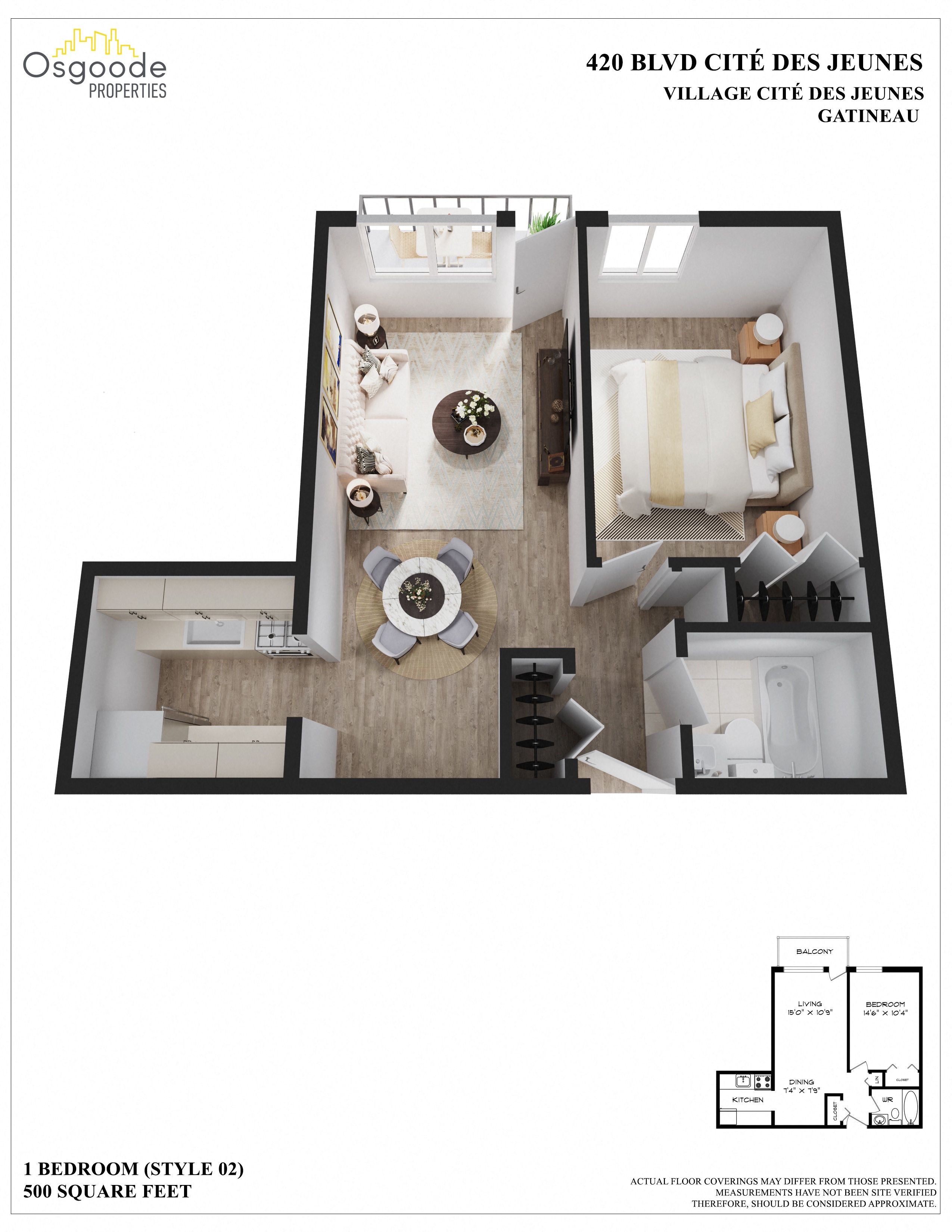 1 bedroom Apartments for rent in Gatineau-Hull at Village Cite Des Jeunes - Floorplan 01 - RentQuebecApartments – L403340